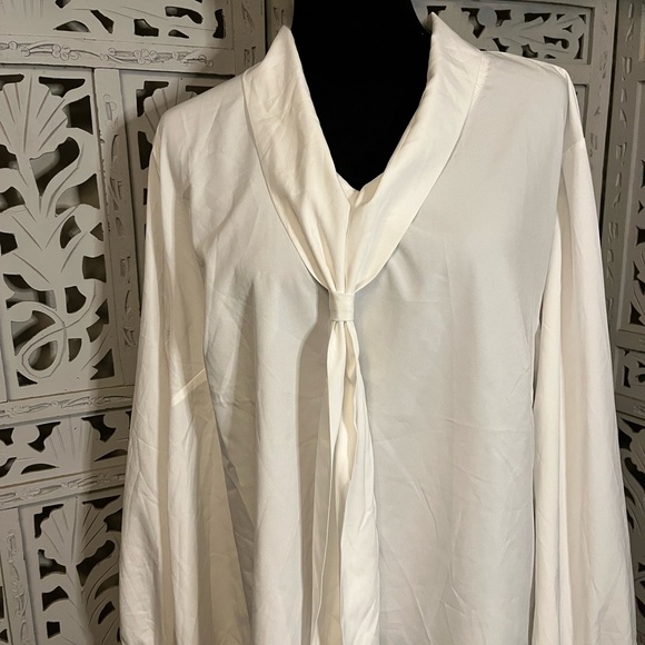SHEIN COUTURE TRUE WHITE WITH COLLAR & ADJUSTABLE TIE LONG SLEEVES PLUS TOP - Picture 2 of 7